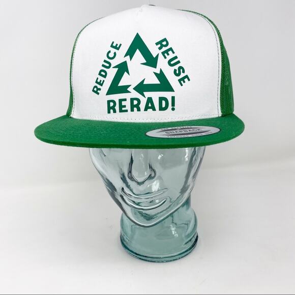 Reduce Reuse Rerad green & white novelty trucker snap back hat one size NWOT - Picture 3 of 12